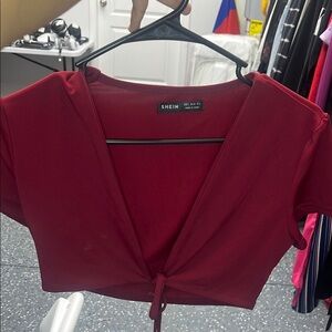 SHEIN Women's Red Tie-Front Top